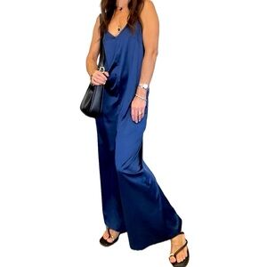 Navy Silky Satin Jumpsuit by Stars Above - Size S